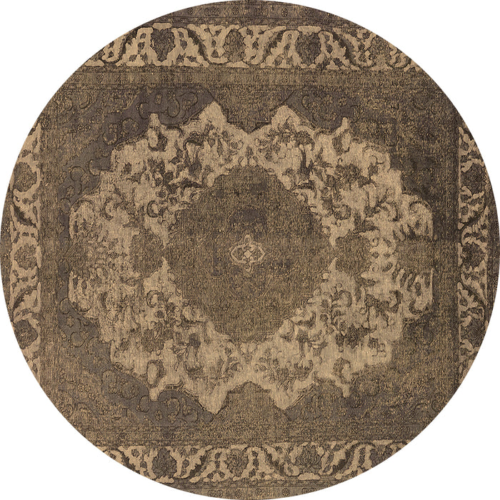Round Oriental Brown Industrial Rug, urb2133brn
