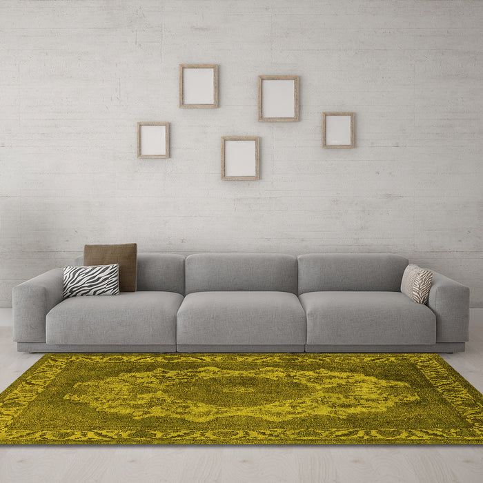 Machine Washable Oriental Yellow Industrial Rug in a Living Room, wshurb2133yw