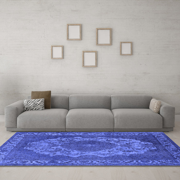 Machine Washable Oriental Blue Industrial Rug in a Living Room, wshurb2133blu