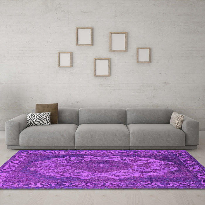 Machine Washable Oriental Pink Industrial Rug in a Living Room, wshurb2133pnk