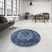 Round Machine Washable Industrial Modern Light Purple Blue Rug in a Office, wshurb2133