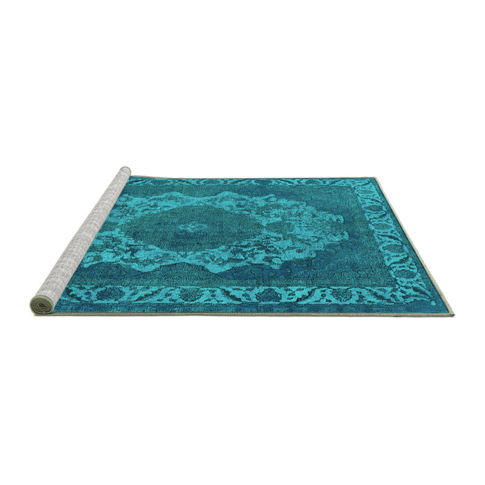 Sideview of Machine Washable Oriental Turquoise Industrial Area Rugs, wshurb2133turq