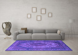 Machine Washable Oriental Purple Industrial Area Rugs in a Living Room, wshurb2133pur
