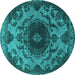 Round Machine Washable Oriental Turquoise Industrial Area Rugs, wshurb2134turq
