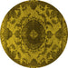 Round Machine Washable Oriental Yellow Industrial Rug, wshurb2134yw