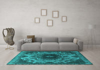 Machine Washable Oriental Turquoise Industrial Rug, wshurb2134turq