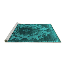 Sideview of Machine Washable Oriental Turquoise Industrial Area Rugs, wshurb2134turq