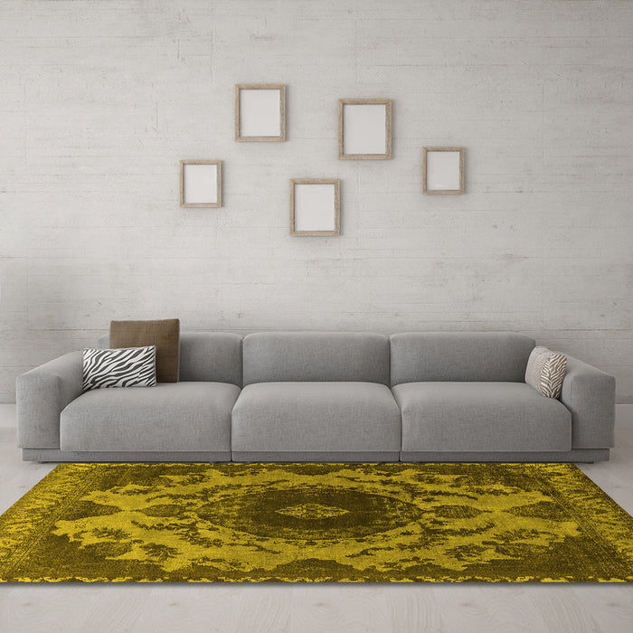 Machine Washable Oriental Yellow Industrial Rug in a Living Room, wshurb2134yw