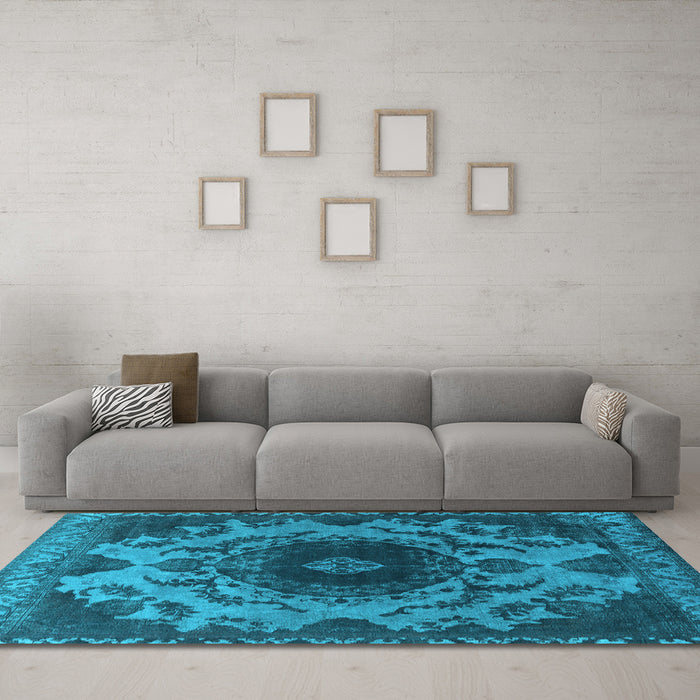 Machine Washable Oriental Light Blue Industrial Rug in a Living Room, wshurb2134lblu