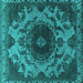 Square Machine Washable Oriental Turquoise Industrial Area Rugs, wshurb2134turq