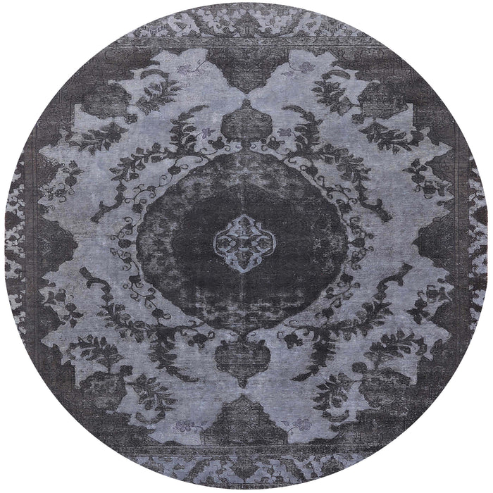 Round Machine Washable Industrial Modern Light Black Rug, wshurb2134