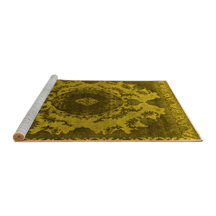 Sideview of Machine Washable Oriental Yellow Industrial Rug, wshurb2134yw