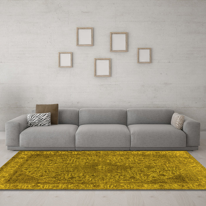 Machine Washable Oriental Yellow Industrial Rug in a Living Room, wshurb2135yw