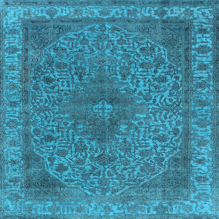 Square Machine Washable Oriental Light Blue Industrial Rug, wshurb2135lblu