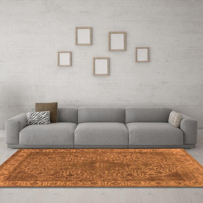 Machine Washable Oriental Orange Industrial Area Rugs in a Living Room, wshurb2135org