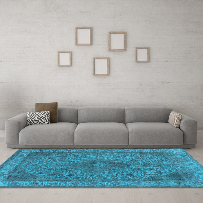 Machine Washable Oriental Light Blue Industrial Rug in a Living Room, wshurb2135lblu