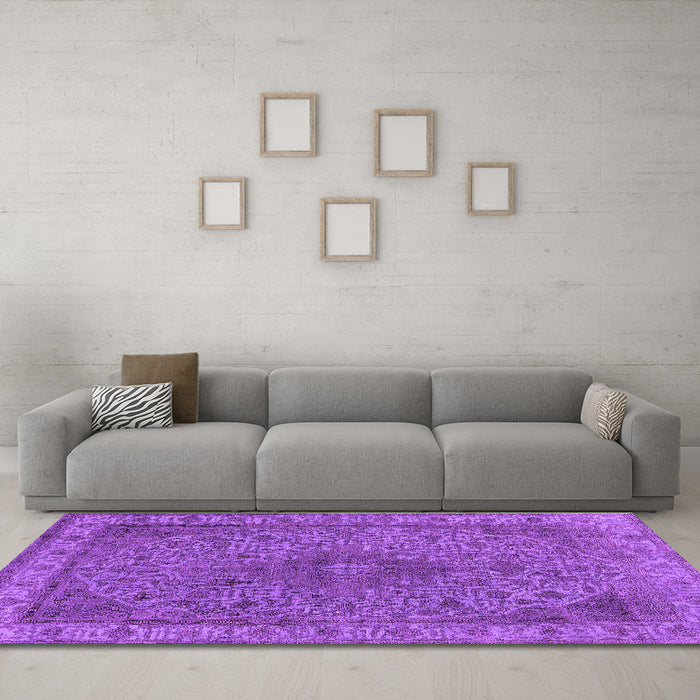 Machine Washable Oriental Purple Industrial Area Rugs in a Living Room, wshurb2135pur