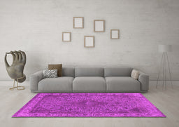 Machine Washable Oriental Pink Industrial Rug in a Living Room, wshurb2135pnk