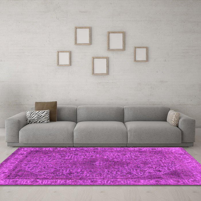 Machine Washable Oriental Pink Industrial Rug in a Living Room, wshurb2135pnk