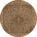 Round Machine Washable Oriental Brown Industrial Rug, wshurb2135brn