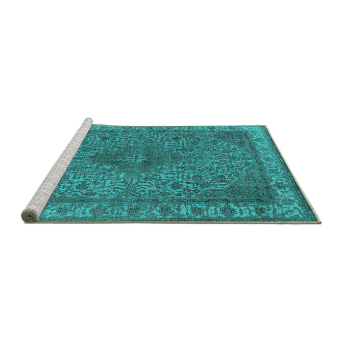 Sideview of Machine Washable Oriental Turquoise Industrial Area Rugs, wshurb2135turq