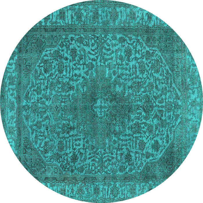 Round Machine Washable Oriental Turquoise Industrial Area Rugs, wshurb2135turq
