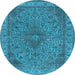 Round Machine Washable Oriental Light Blue Industrial Rug, wshurb2135lblu