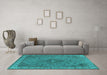 Machine Washable Oriental Turquoise Industrial Area Rugs in a Living Room,, wshurb2135turq