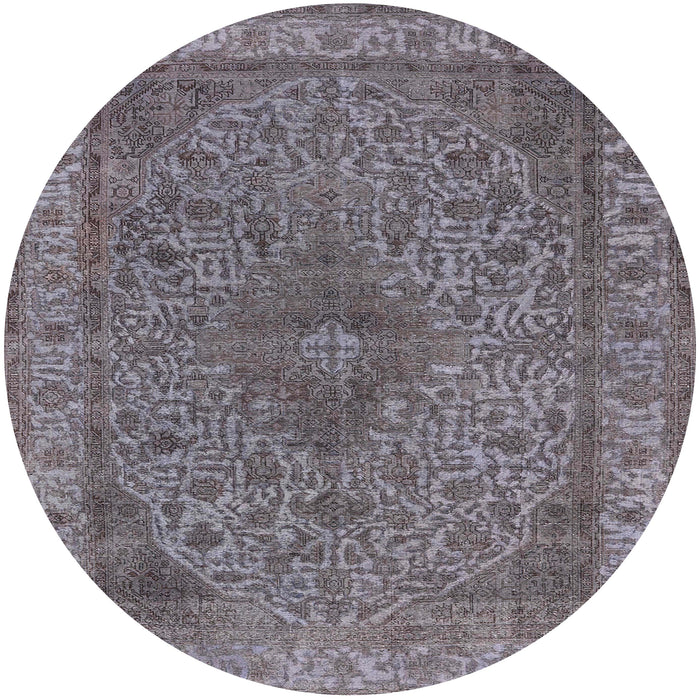 Round Machine Washable Industrial Modern Carbon Gray Rug, wshurb2135