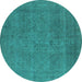 Round Machine Washable Oriental Turquoise Industrial Area Rugs, wshurb2136turq