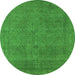 Round Machine Washable Oriental Green Industrial Area Rugs, wshurb2136grn