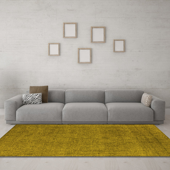Machine Washable Oriental Yellow Industrial Rug in a Living Room, wshurb2136yw