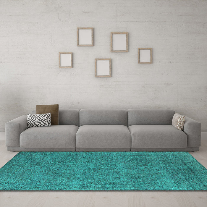 Machine Washable Oriental Turquoise Industrial Area Rugs in a Living Room,, wshurb2136turq