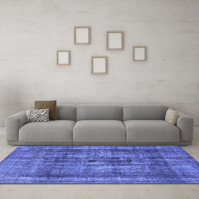 Machine Washable Oriental Blue Industrial Rug in a Living Room, wshurb2137blu