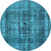 Round Machine Washable Oriental Light Blue Industrial Rug, wshurb2137lblu