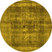 Round Machine Washable Oriental Yellow Industrial Rug, wshurb2137yw