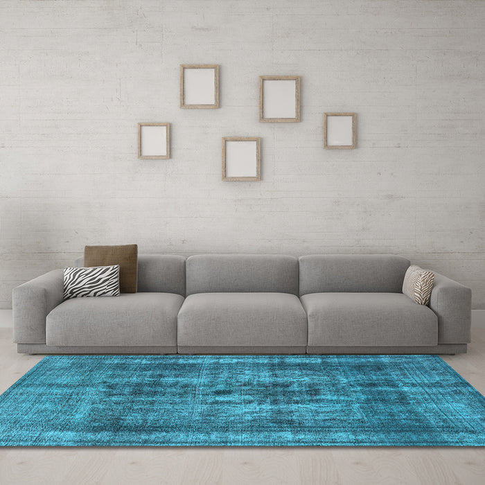 Machine Washable Oriental Light Blue Industrial Rug in a Living Room, wshurb2137lblu