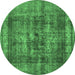 Round Oriental Emerald Green Industrial Rug, urb2137emgrn