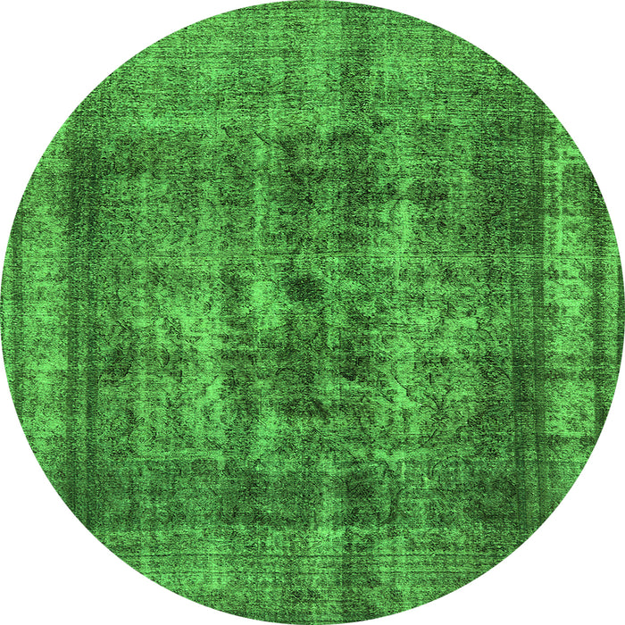 Round Machine Washable Oriental Green Industrial Area Rugs, wshurb2137grn