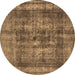 Round Machine Washable Oriental Brown Industrial Rug, wshurb2137brn