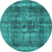 Round Machine Washable Oriental Turquoise Industrial Area Rugs, wshurb2137turq