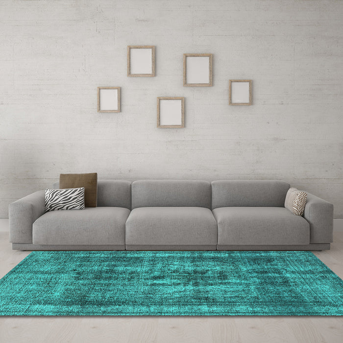 Machine Washable Oriental Turquoise Industrial Area Rugs in a Living Room,, wshurb2137turq