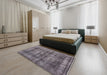 Mid-Century Modern Gray Oriental Rug in a Bedroom, urb2137