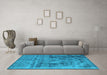 Machine Washable Oriental Light Blue Industrial Rug in a Living Room, wshurb2138lblu