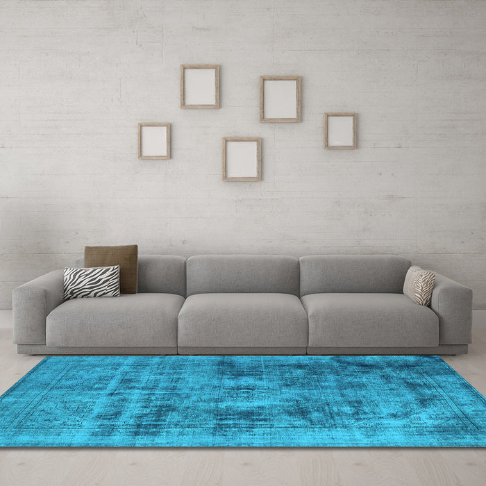 Machine Washable Oriental Light Blue Industrial Rug in a Living Room, wshurb2138lblu