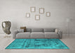 Machine Washable Oriental Turquoise Industrial Area Rugs in a Living Room,, wshurb2138turq