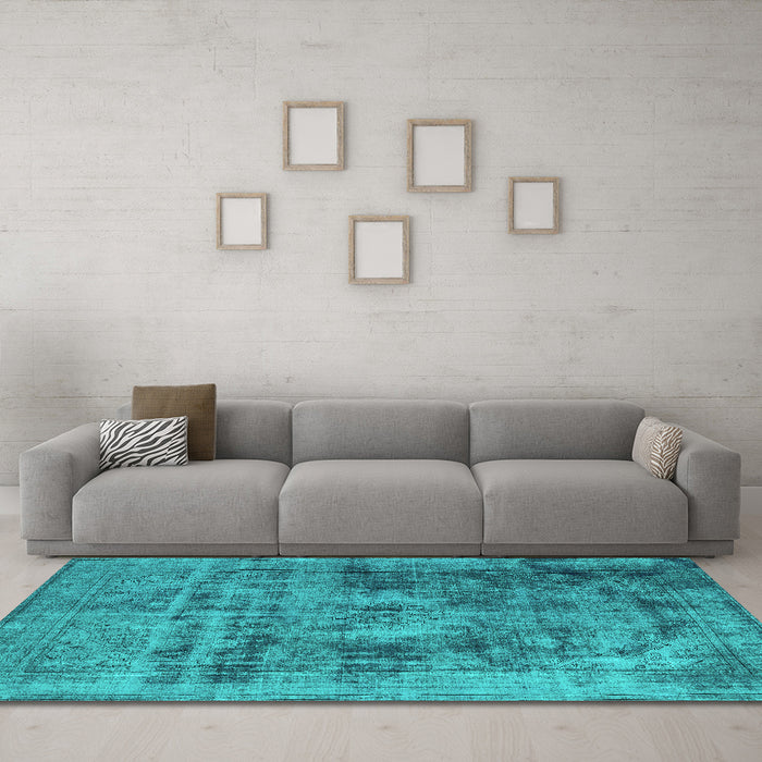Machine Washable Oriental Turquoise Industrial Area Rugs in a Living Room,, wshurb2138turq