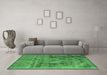 Machine Washable Oriental Emerald Green Industrial Area Rugs in a Living Room,, wshurb2138emgrn