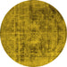 Round Machine Washable Oriental Yellow Industrial Rug, wshurb2138yw