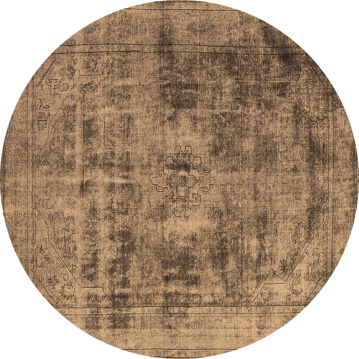 Round Machine Washable Oriental Brown Industrial Rug, wshurb2138brn